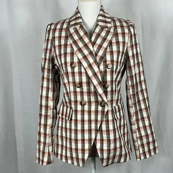 Joie Empire Plaid Double Breasted Blazer.
